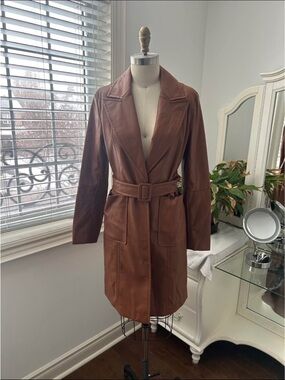 Banana Republic Brown Vegan Leather Belted Trench Coat
